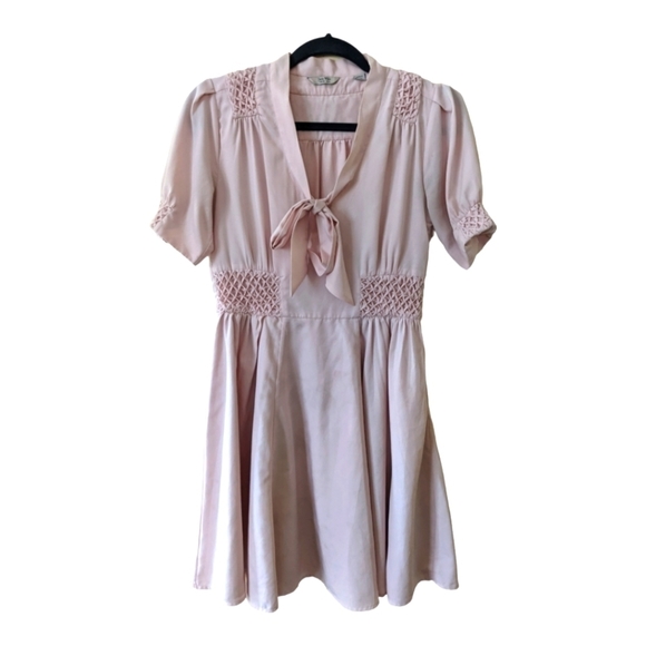 Jack Wills Blousey Tie Front Mini Dress Women's 6 Blush Pink - Picture 5 of 10